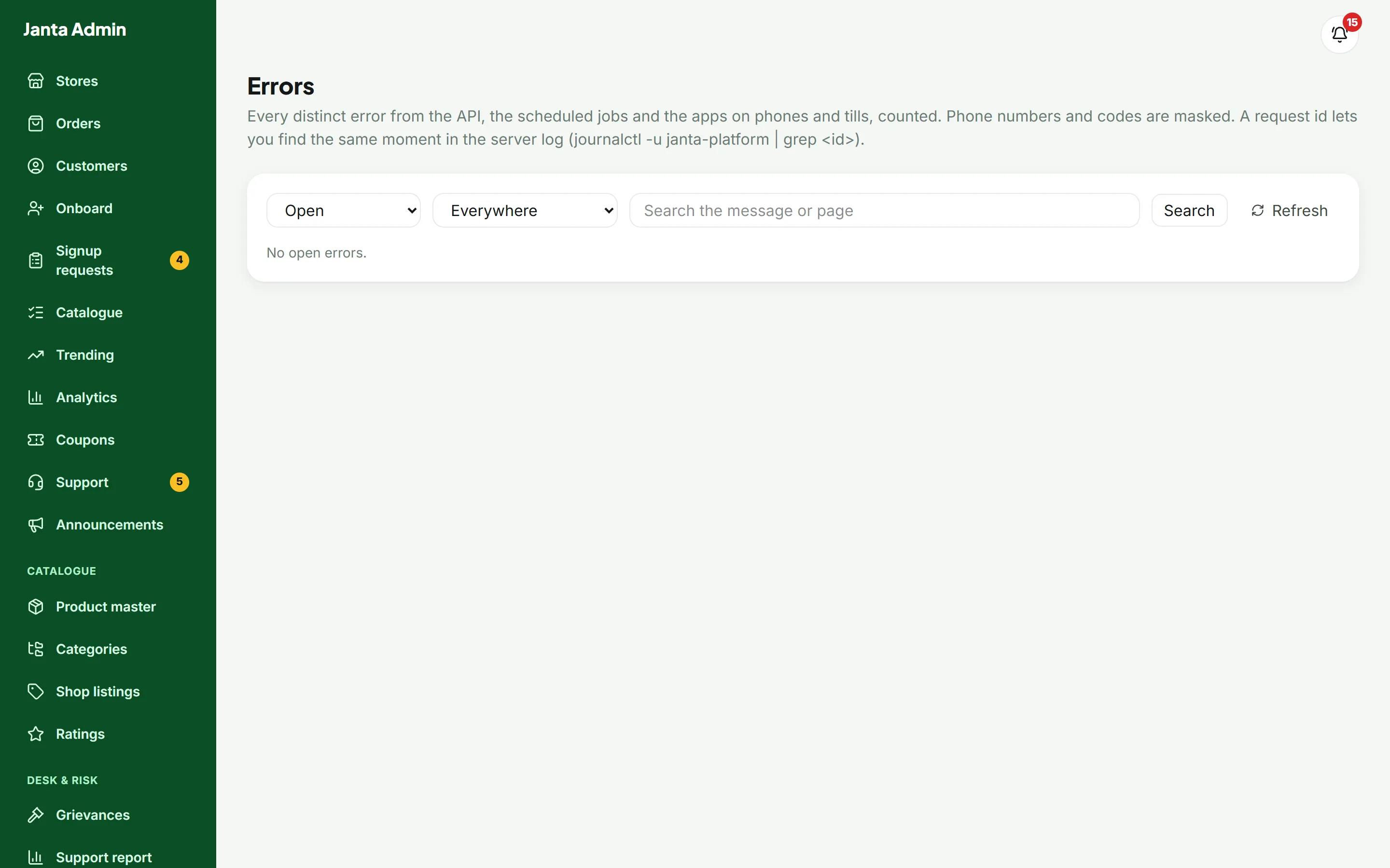 Announcements and alerts